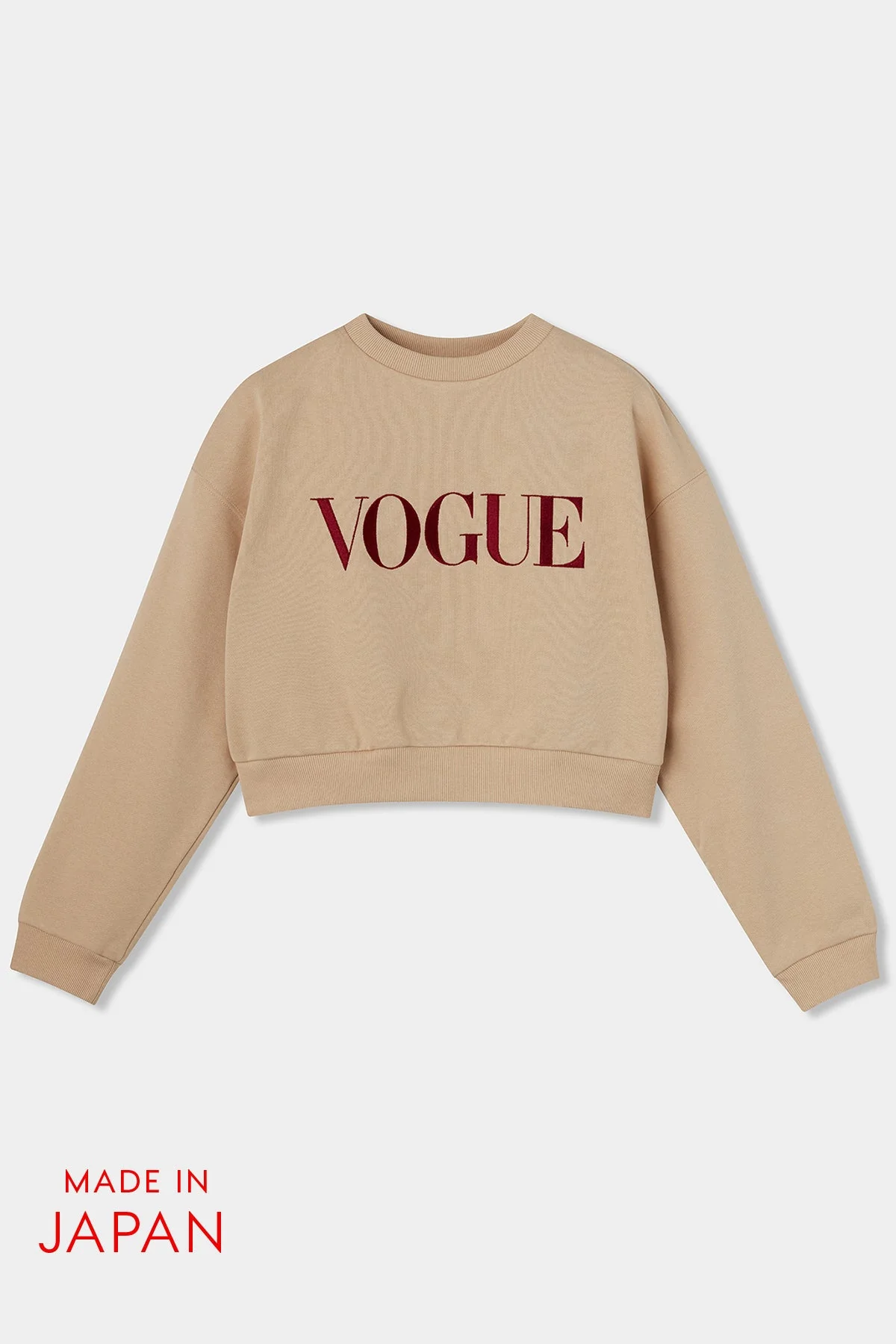 『VOGUE』ロゴ クロップドスウェット キャメル×ボルドー