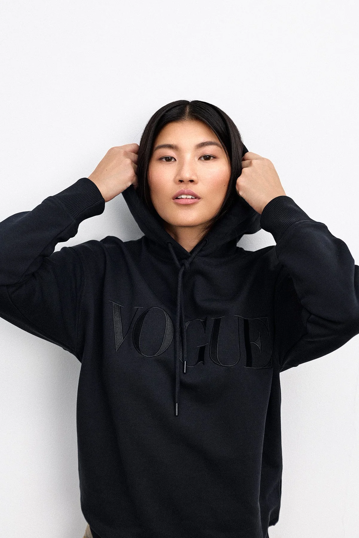 VOGUE Hoodie Black Tonal Embroidered Logo - Image 3