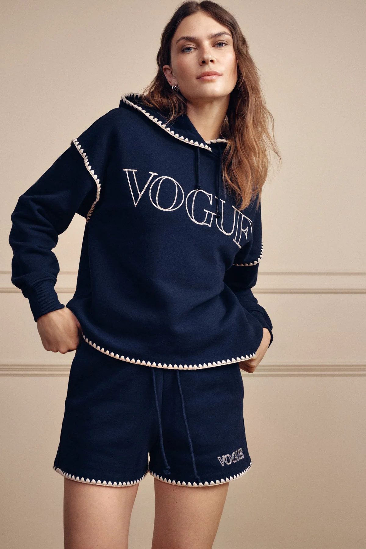 VOGUE Hoodie Midnight Blue Embroidered Logo - Image 3