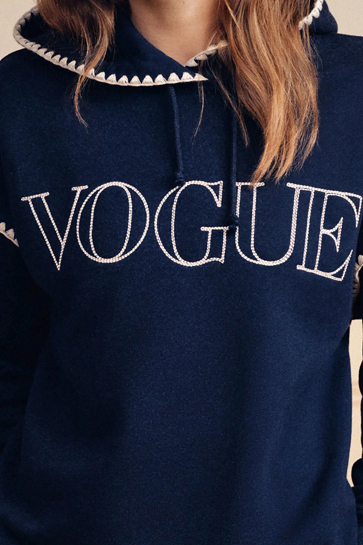 VOGUE Hoodie Midnight Blue Embroidered Logo - Image 4