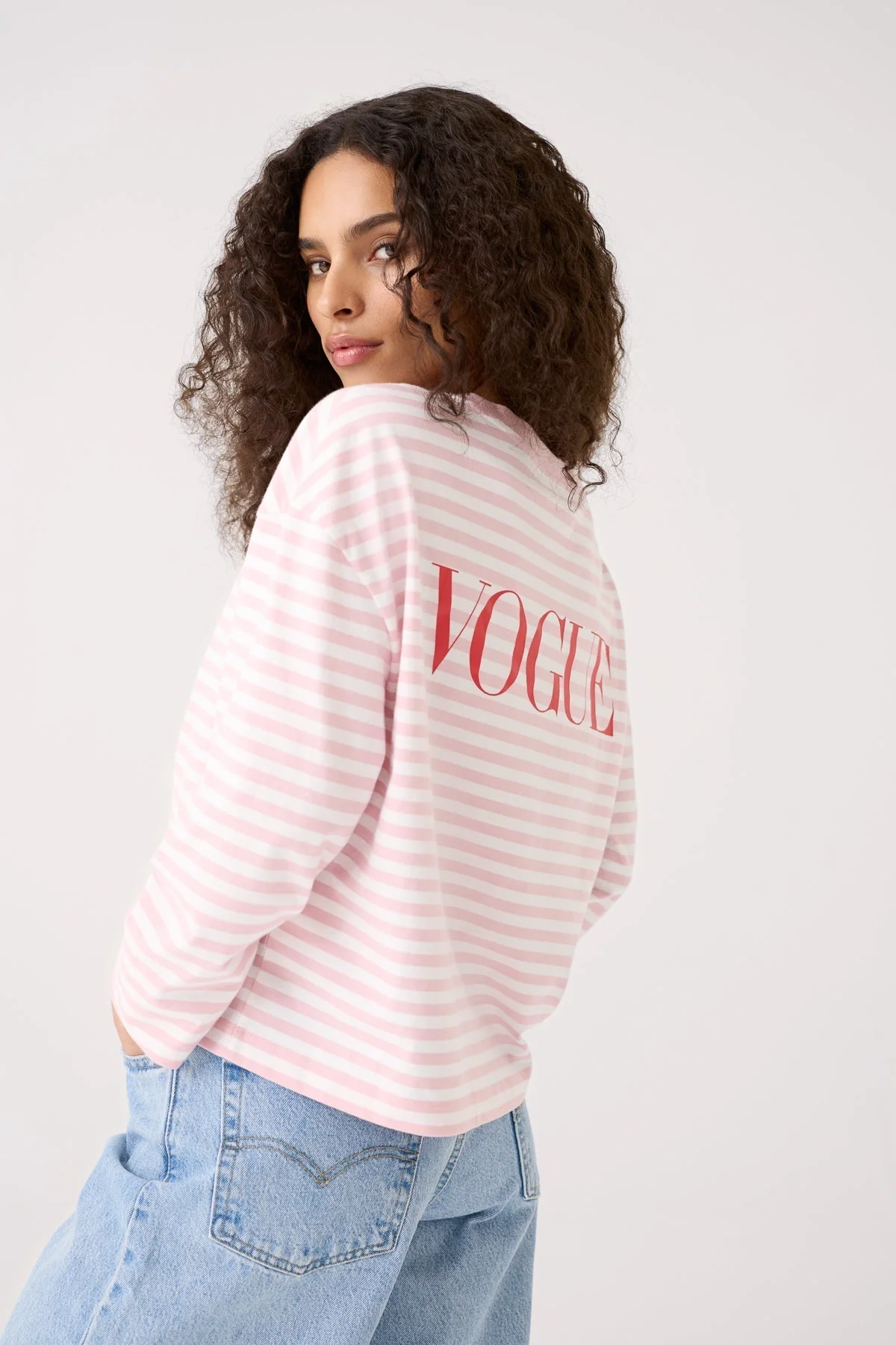 VOGUE Striped Long Sleeve Top Striped Pink - Image 6