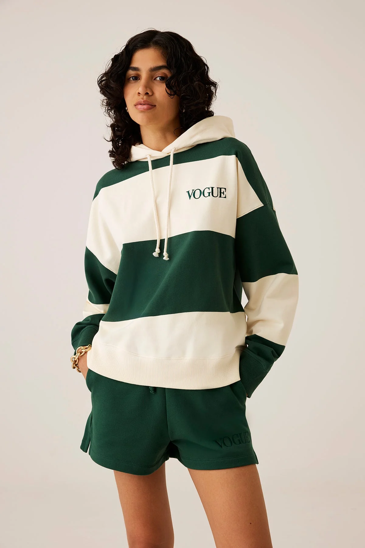 VOGUE Oversized Hoodie Dark Green Bold Stripes - Image 2