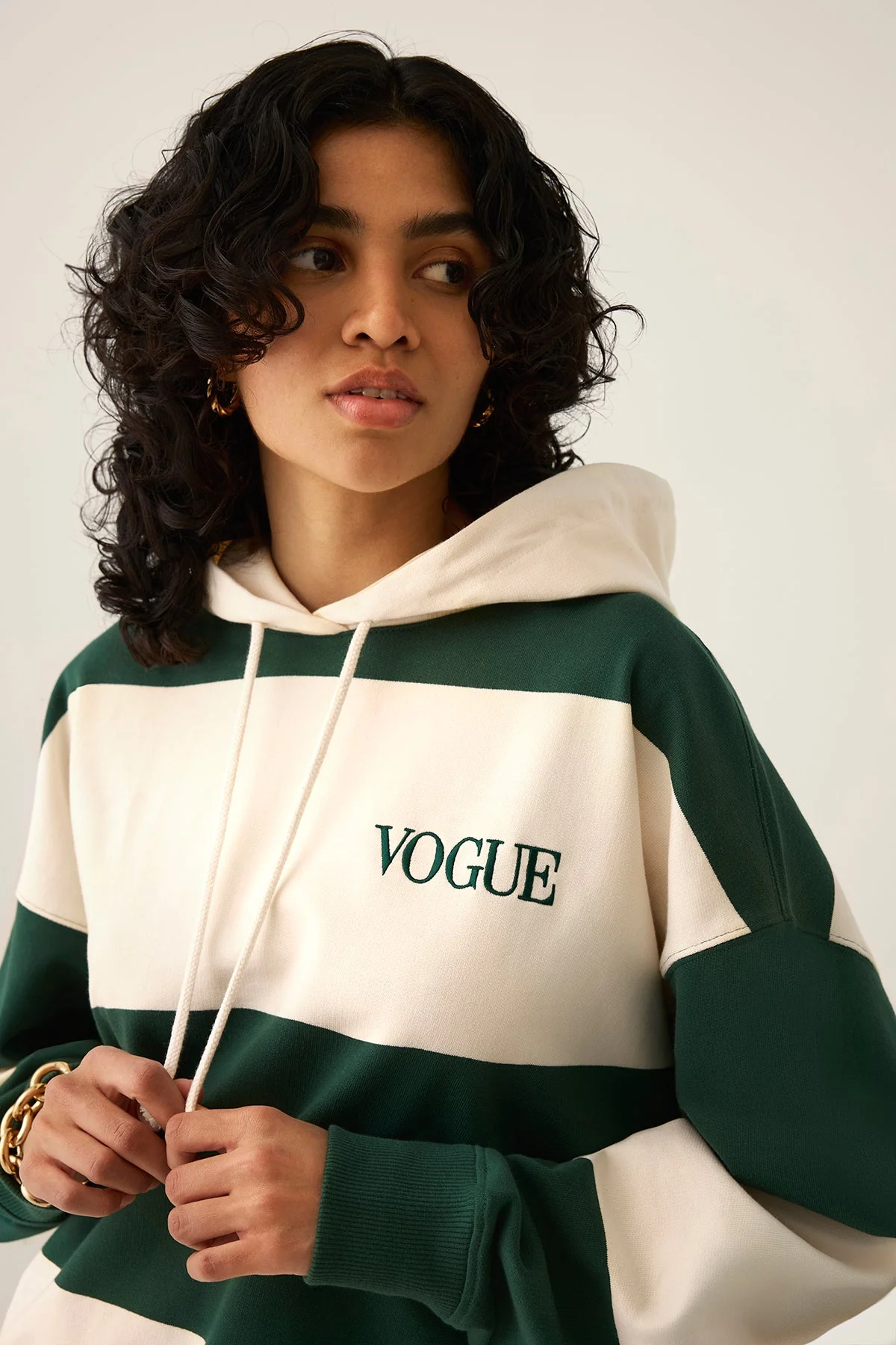VOGUE Oversized Hoodie Dark Green Bold Stripes - Image 3