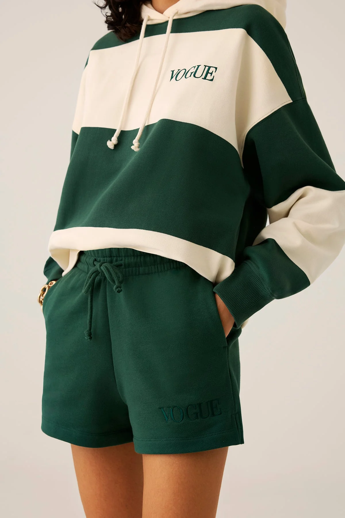 VOGUE Oversized Hoodie Dark Green Bold Stripes - Image 4