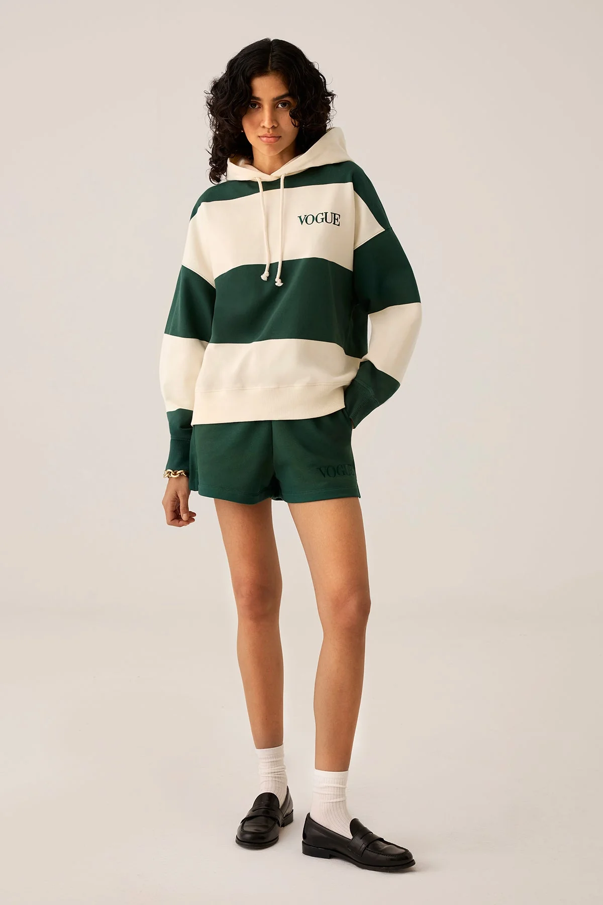VOGUE Oversized Hoodie Dark Green Bold Stripes - Image 5