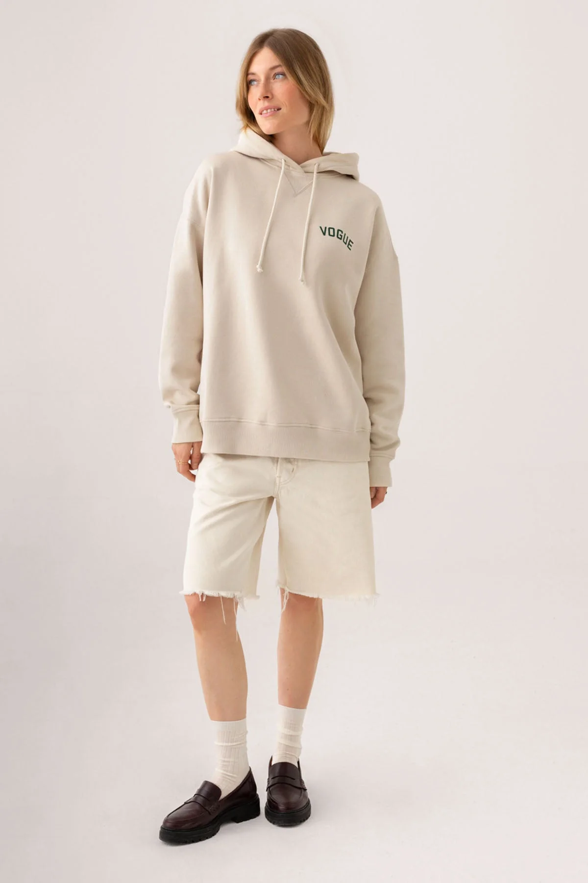 VOGUE Oversized Hoodie Ecru College Logo - Image 5