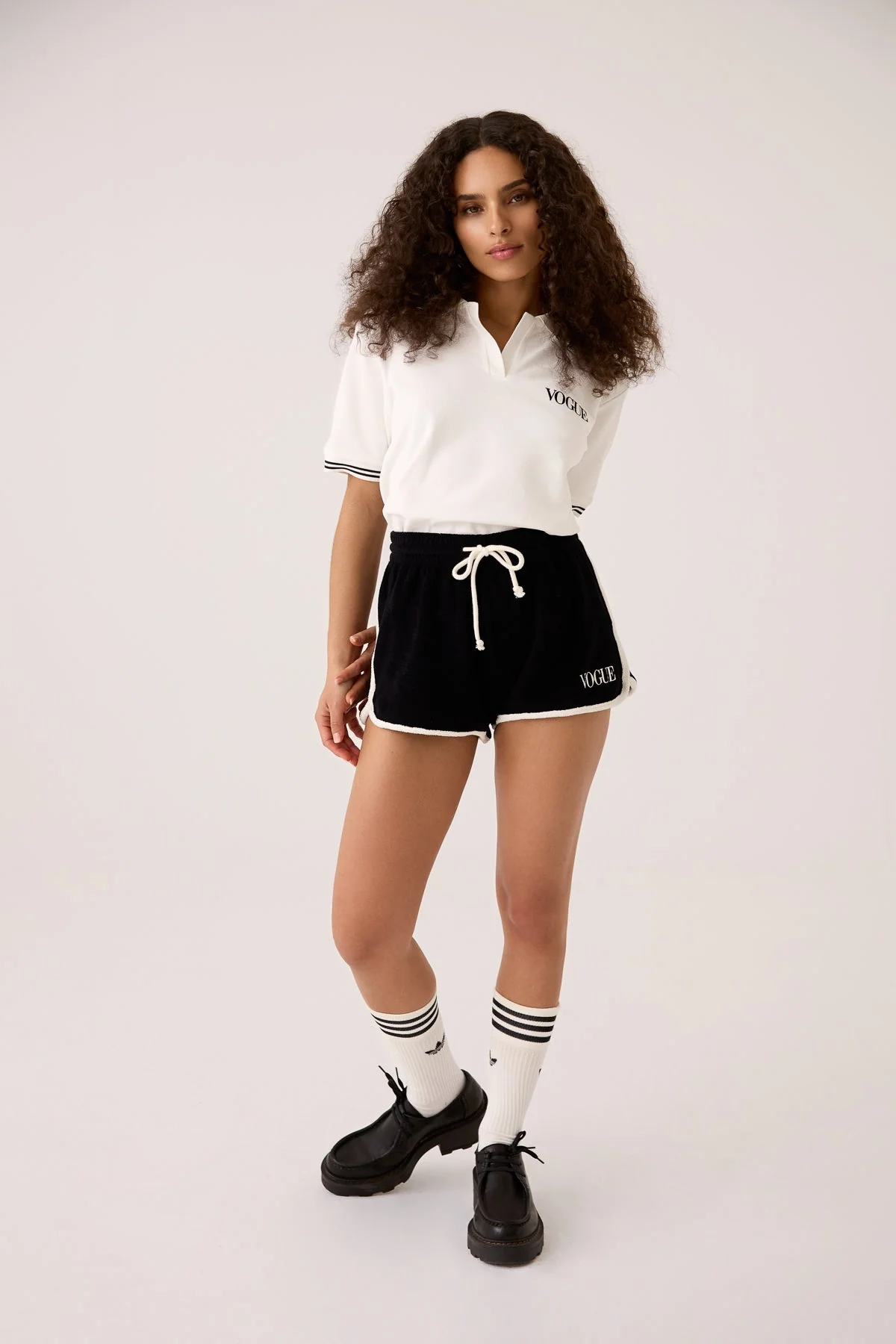 VOGUE Polo Shirt Ivory Embroidered Black Logo - Image 5