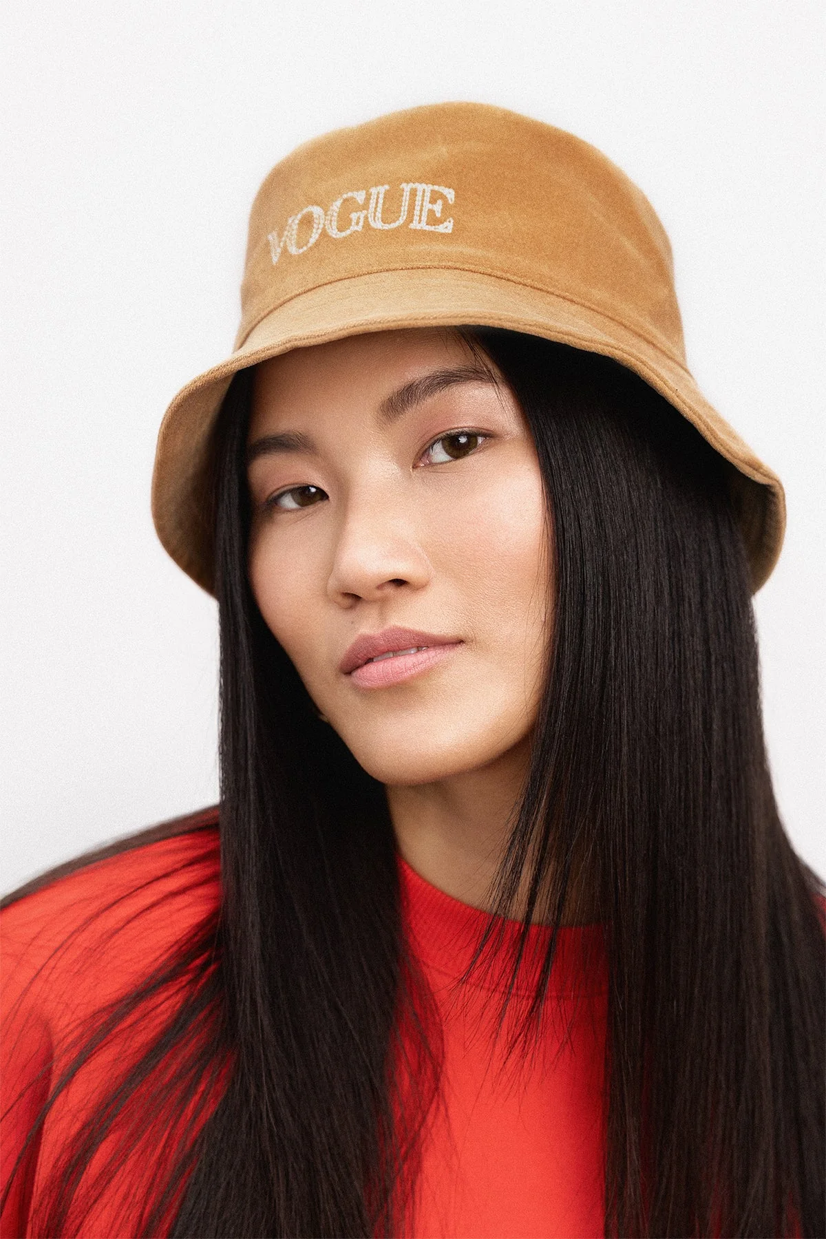 VOGUE Velvet Bucket Hat Camel - Image 2
