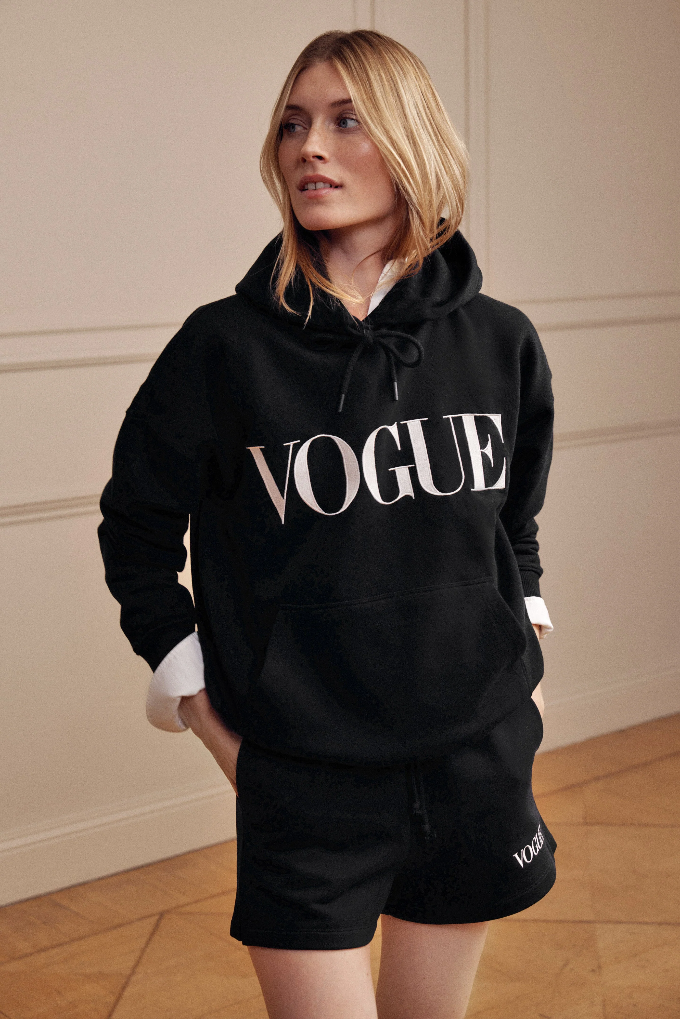 VOGUE Shorts Black Embroidered White Logo - Image 3