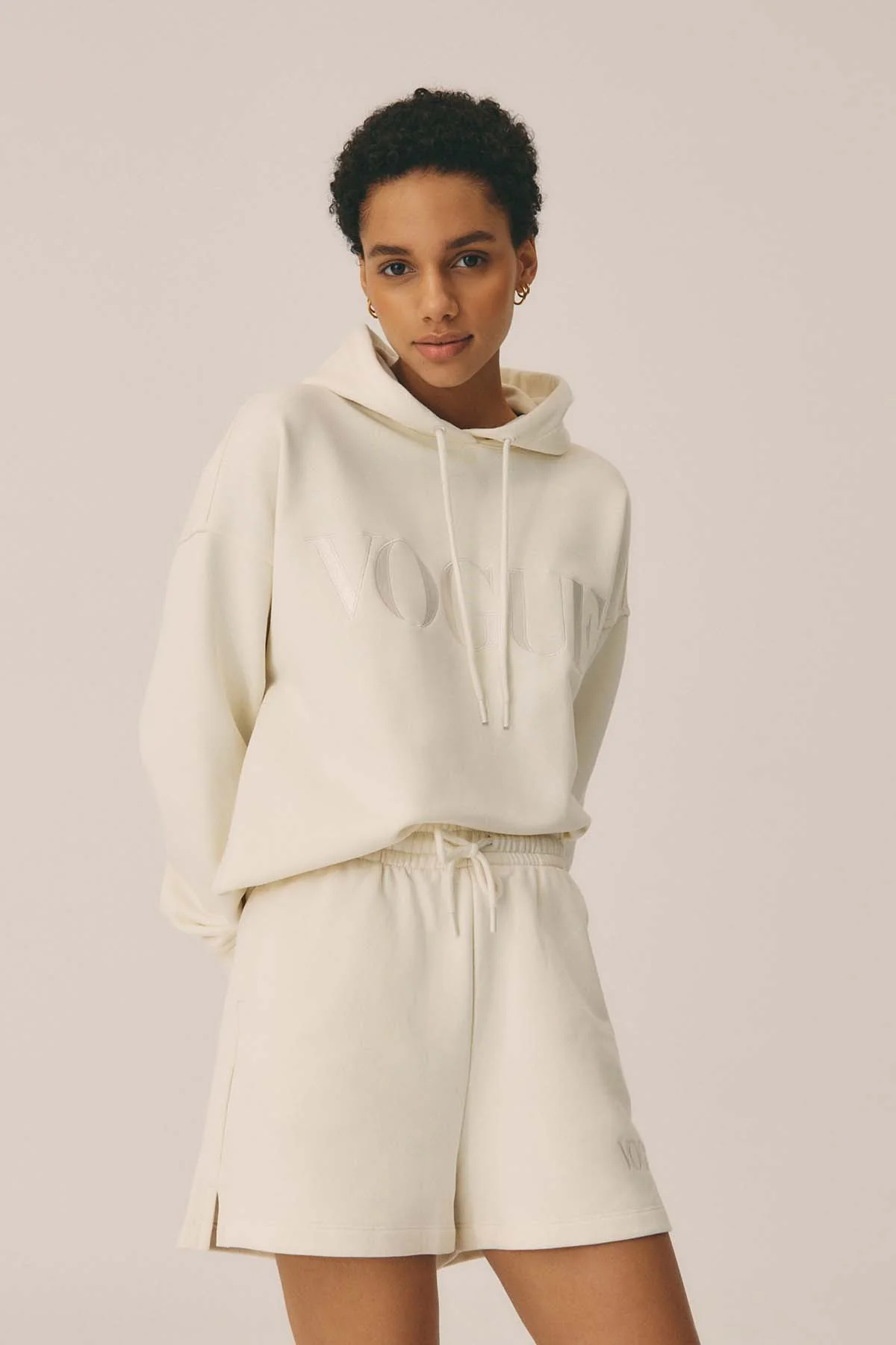 VOGUE Shorts Cream Embroidered Tonal Logo - Image 5