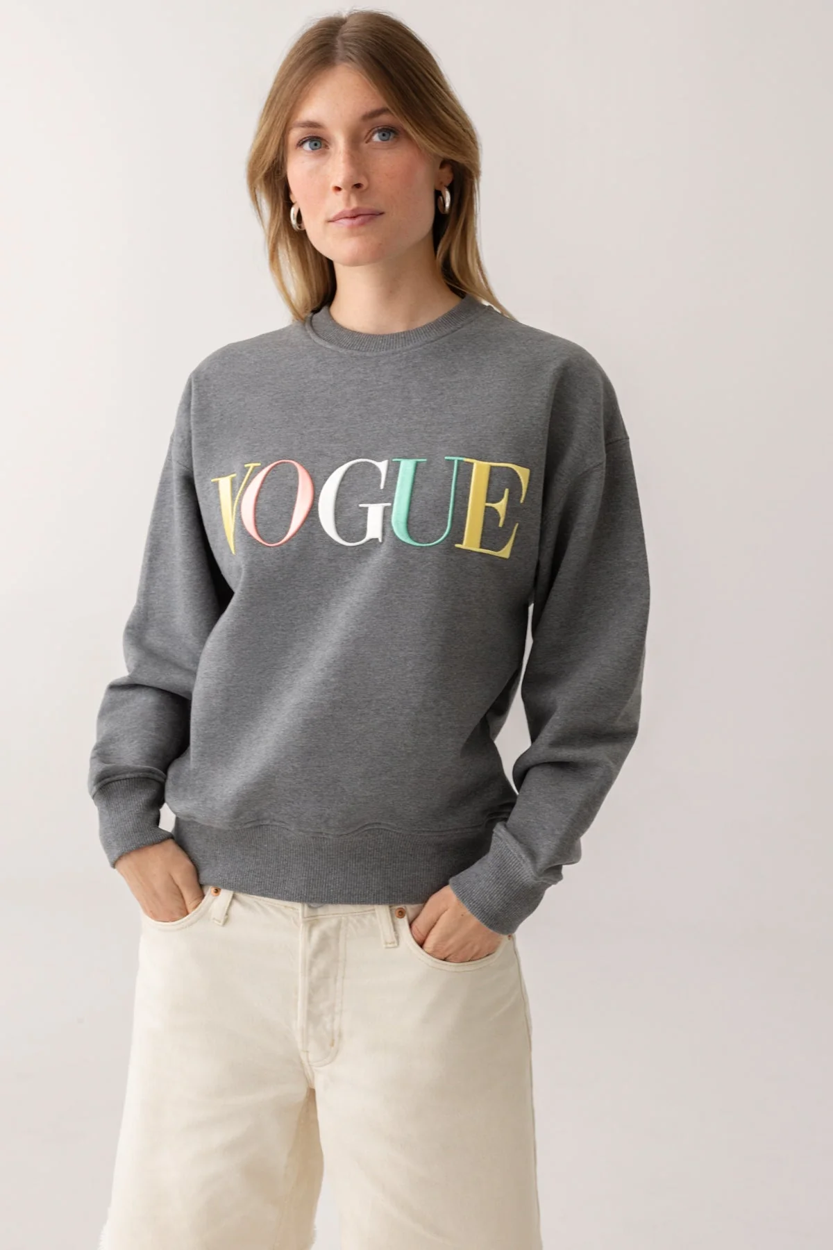 VOGUE Sweatshirt Gray Embroidered Colorful Logo - Image 3