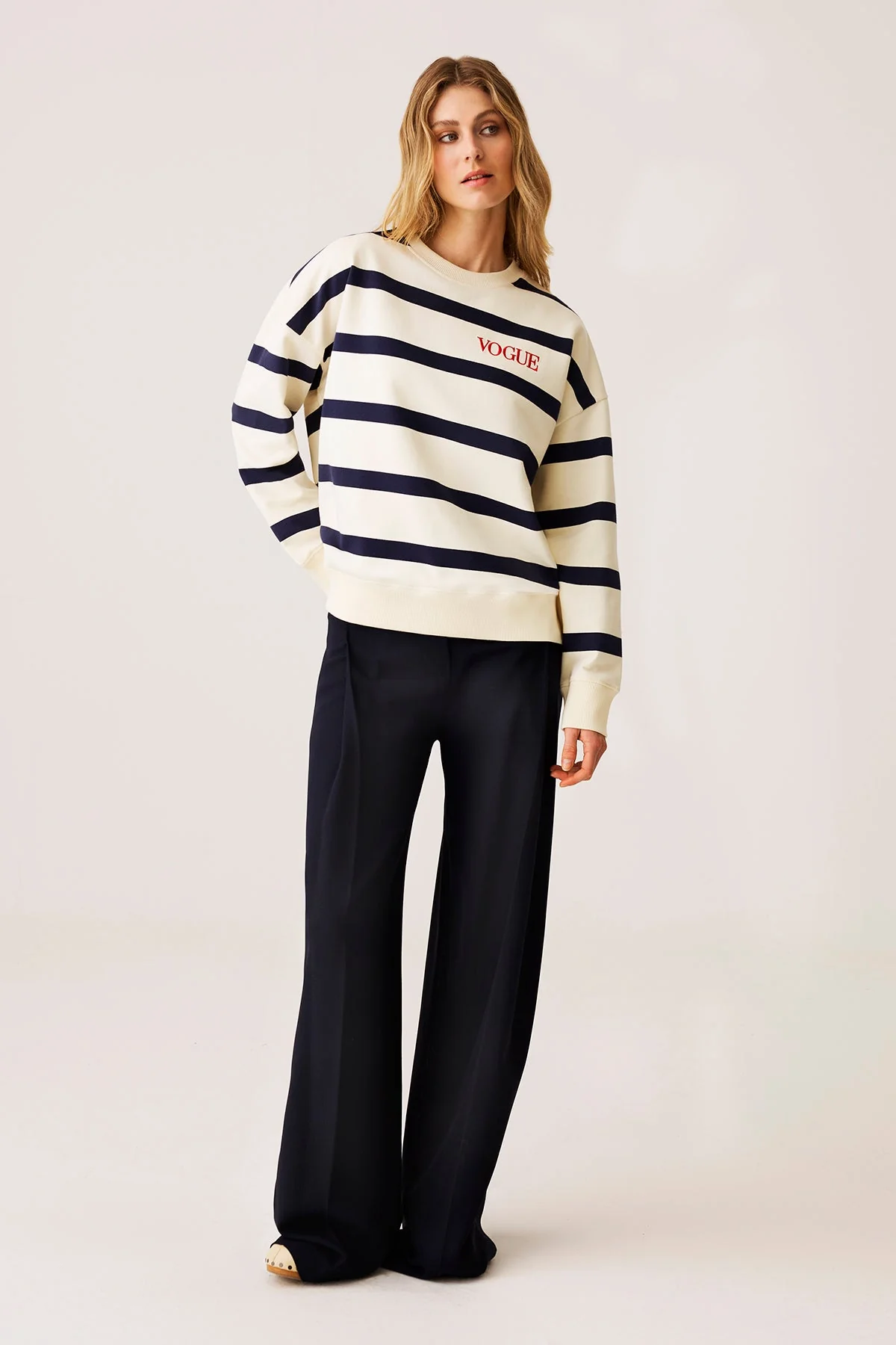 VOGUE Sweatshirt Striped Navy Embroidered Logo - Image 5