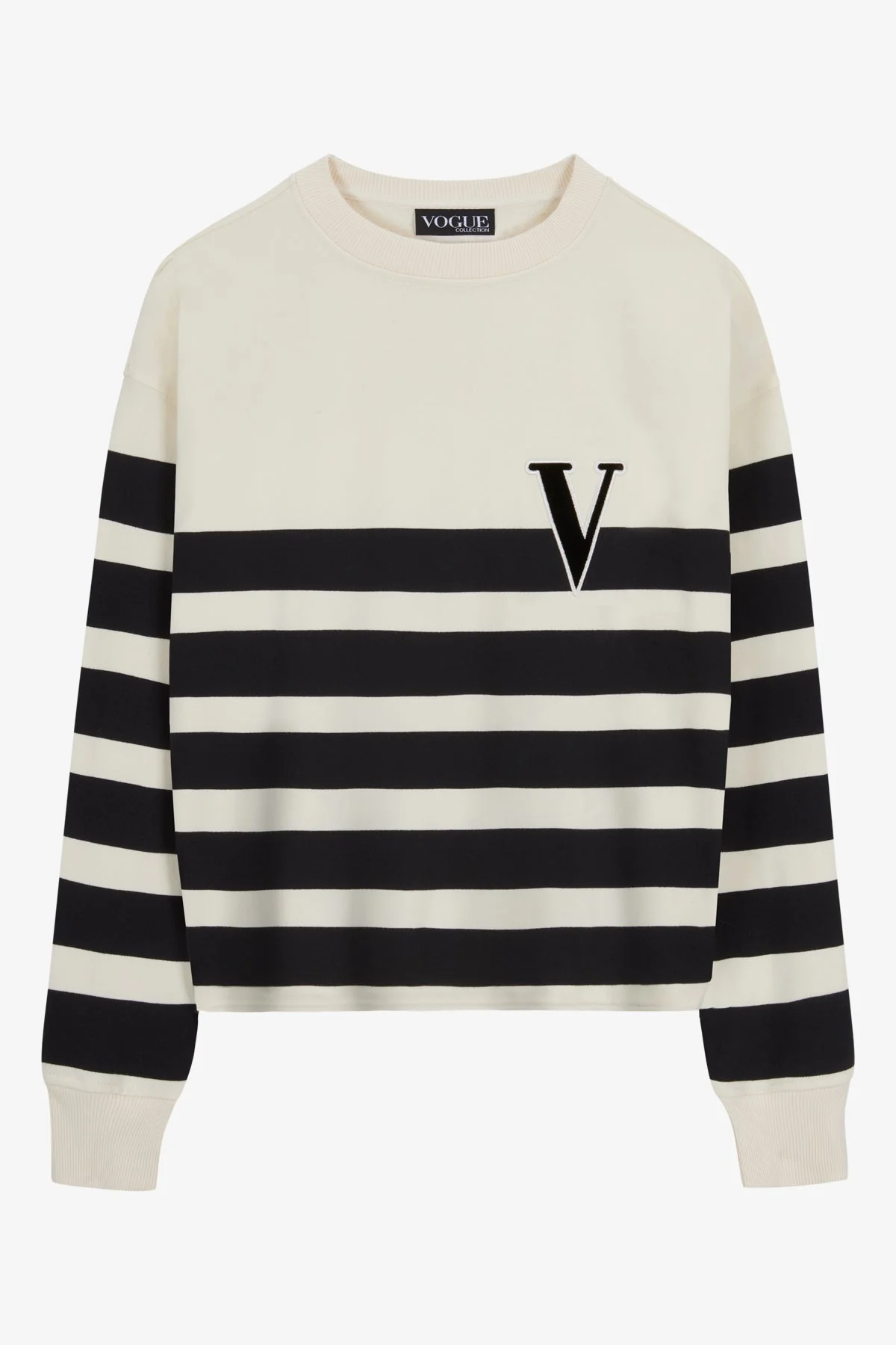 VOGUE Cream Striped Sweatshirt Black Velvet Patch