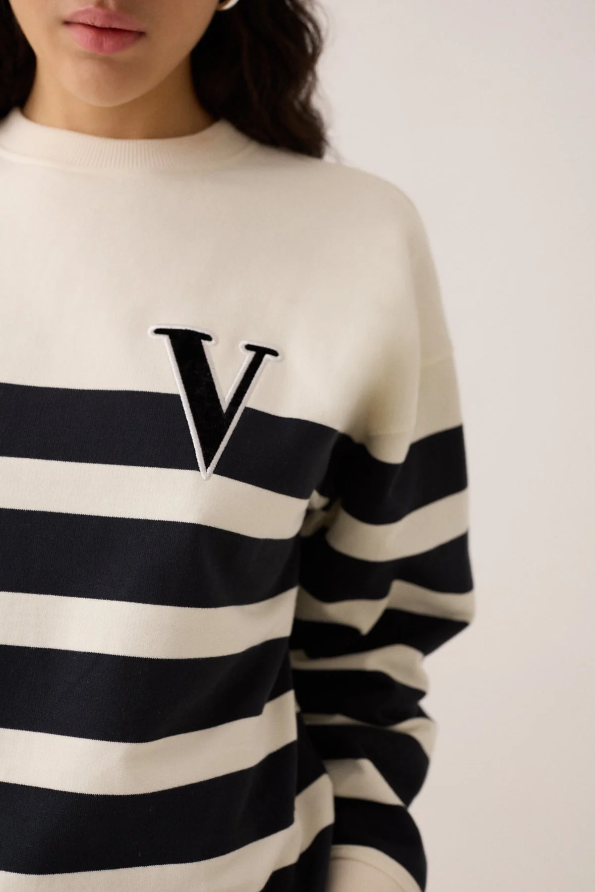 VOGUE Cream Striped Sweatshirt Black Velvet Patch - Image 2