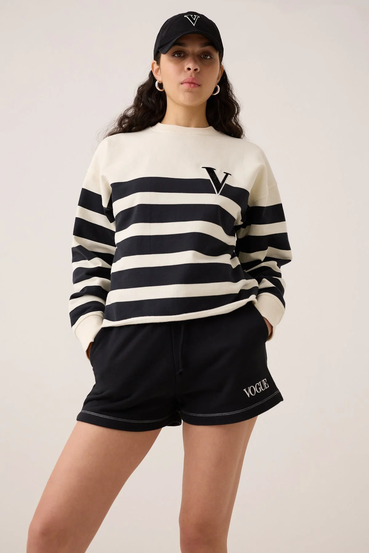 VOGUE Cream Striped Sweatshirt Black Velvet Patch - Image 3