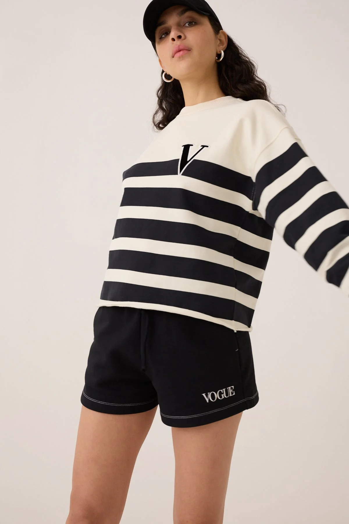 VOGUE Cream Striped Sweatshirt Black Velvet Patch - Image 4