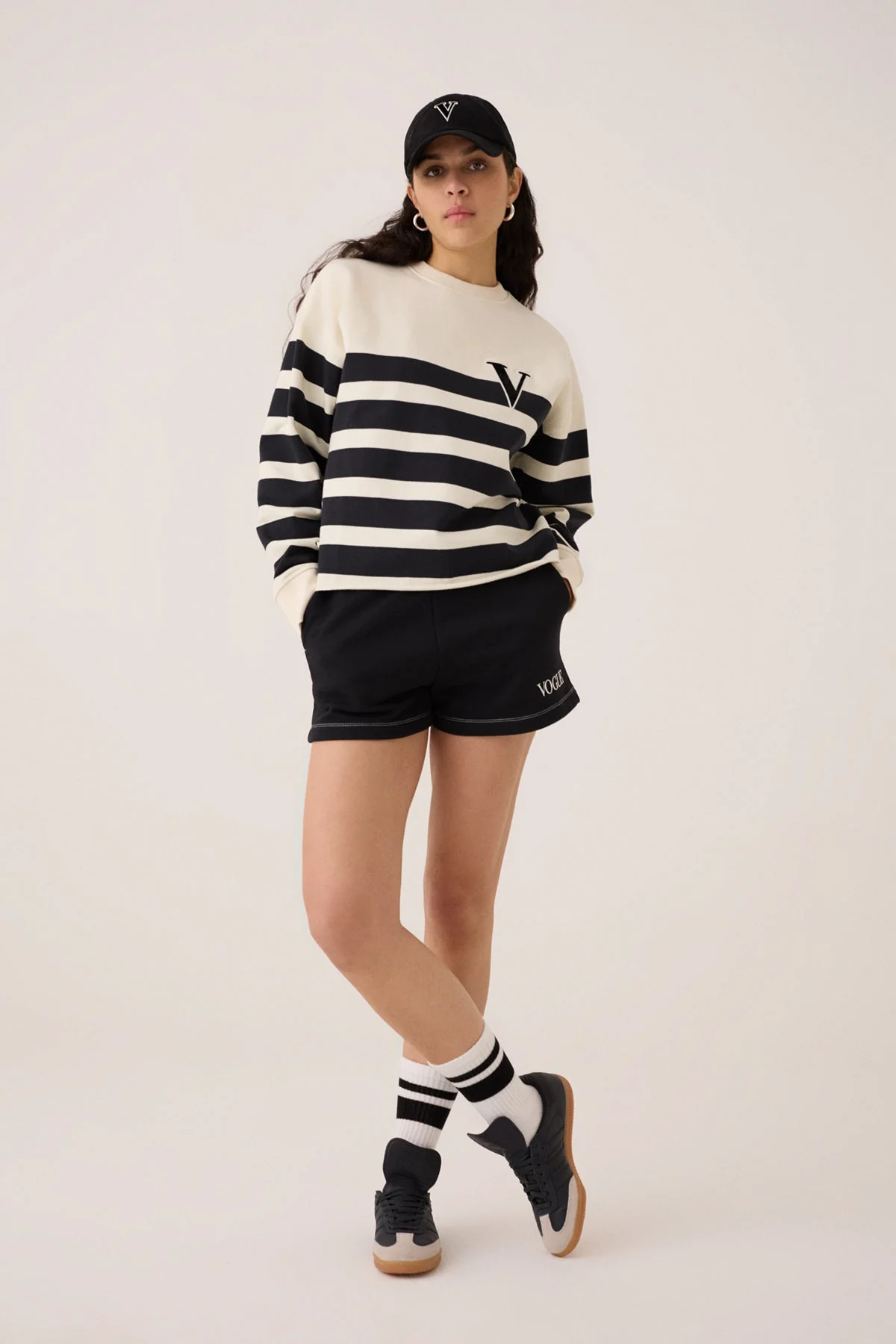 VOGUE Cream Striped Sweatshirt Black Velvet Patch - Image 5