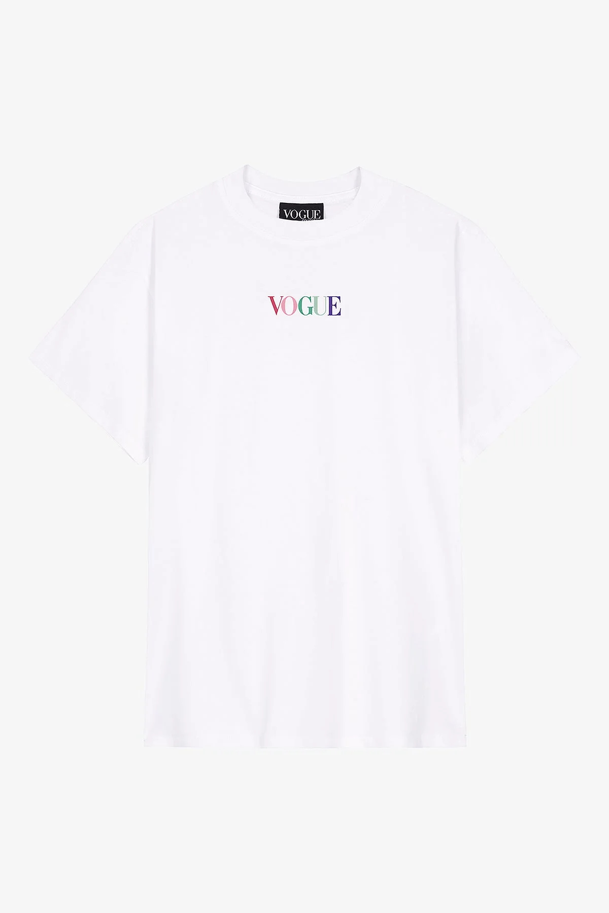 VOGUE T-Shirt White Small Embroidered Rainbow Logo