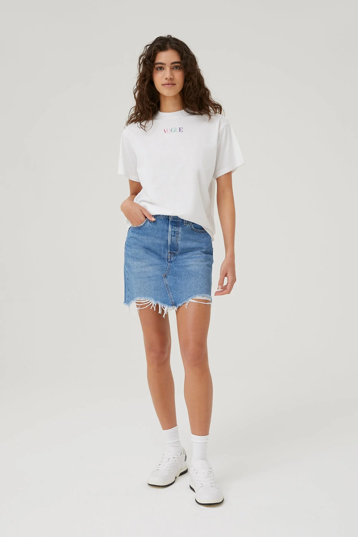 VOGUE T-Shirt White Small Embroidered Rainbow Logo - Image 3