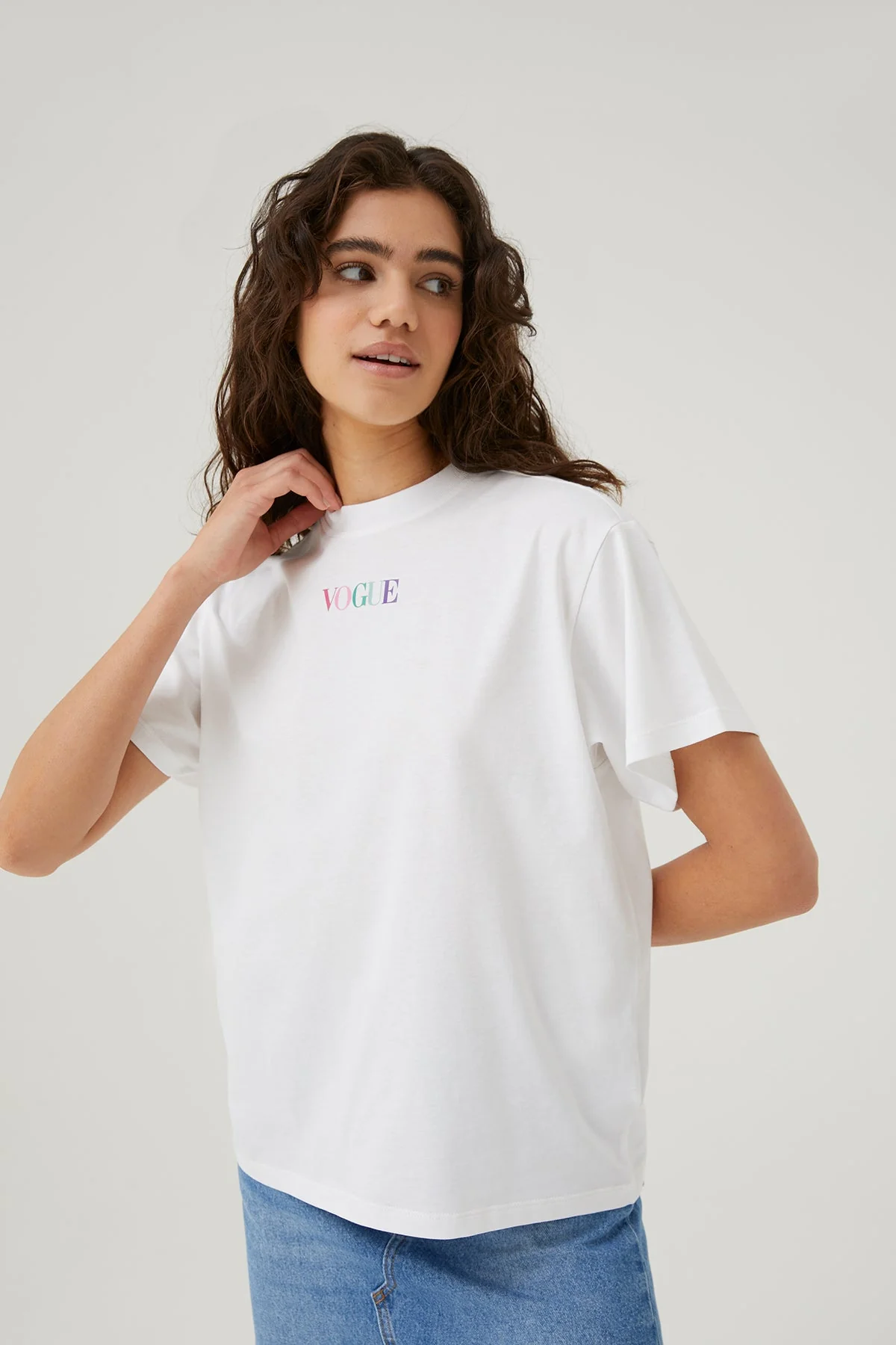 VOGUE T-Shirt White Small Embroidered Rainbow Logo - Image 5